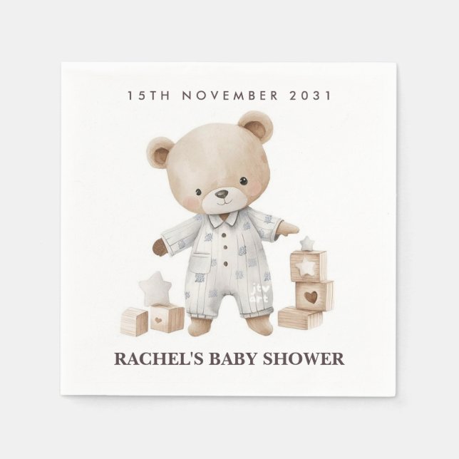 Neutrala Teddybjörn Bebis Shower Servetter  (Framsidan)