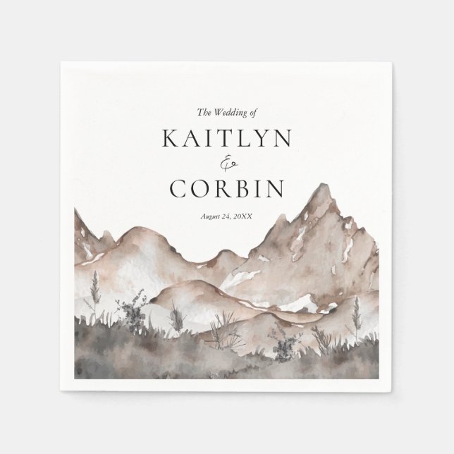 Neutrala Toner Berg Bröllop Servetter (Framsidan)