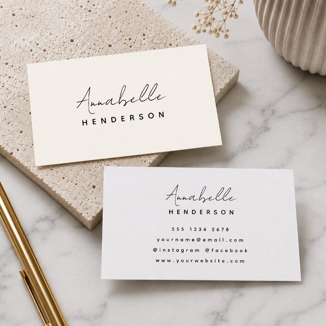 Neutrala visitkort | minimalistisk elegant krämfär (Neutral minimalist business cards for boutiques, salons, creatives, and personal brands)