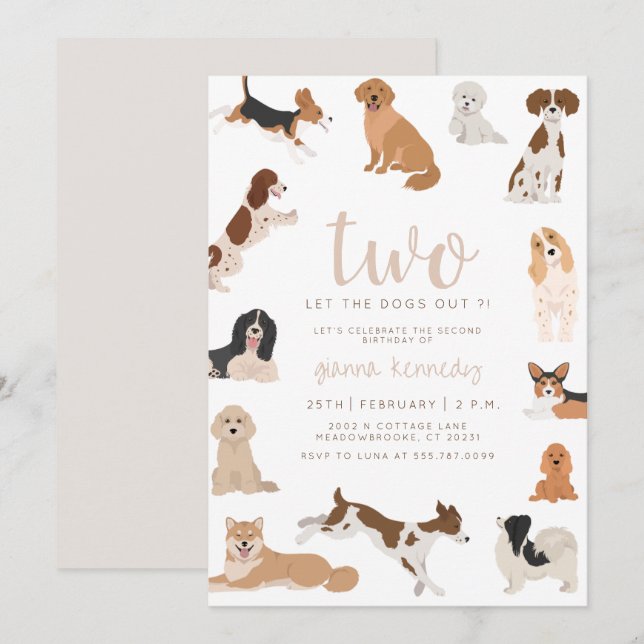 Neutralt 2:a födelsedag 2: Låt Hundar ut Inbjudan (Fram/baksida)