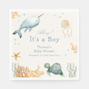 Neutralt Ahoy under Sea Whale Boy Shower Pappersservett