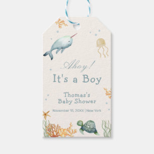 Neutralt Ahoy under Sea Whale Boy Shower Presentetikett
