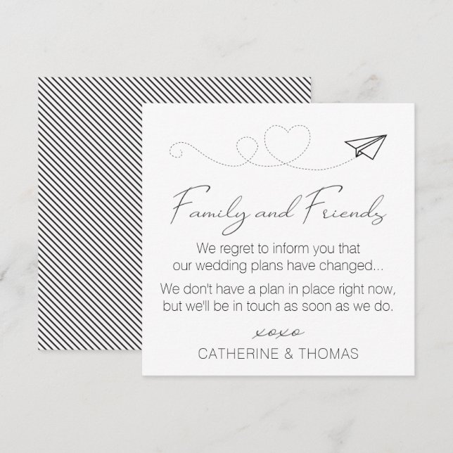 Neutralt Ändring av planer - uppskjuten Bröllop-no Inbjudningar (Fram/baksida)