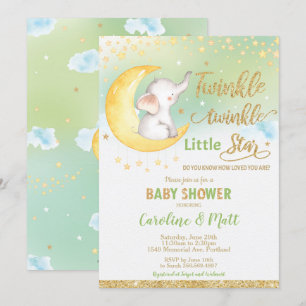 Neutralt av Twinkle Little Star Elephant Baby Show Inbjudningar