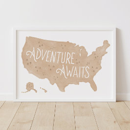Neutralt Äventyr Väntar Amerikansk Kart Dekoration Poster