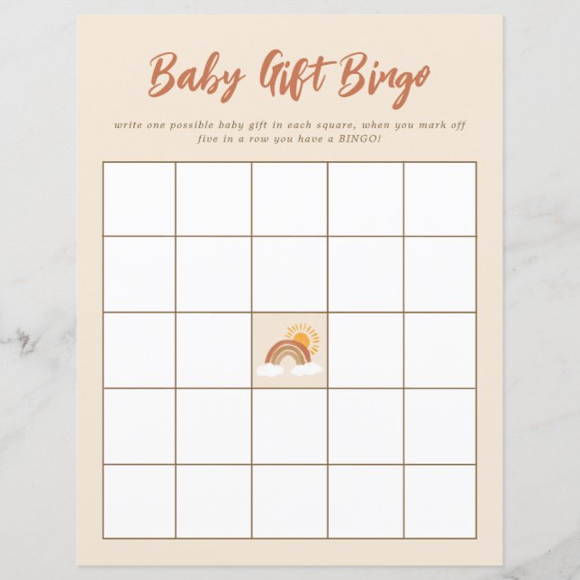 Neutralt Baby Gift Bingo Baby Shower Game (Framsida)