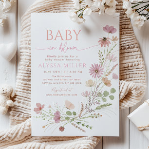 Neutralt Baby i Blom Wildflower Barnkalas Inbjudningar