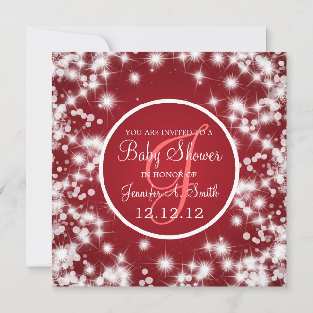 Neutralt Baby Shower Elegant Winter Gnistra Red Inbjudningar (Framsida)