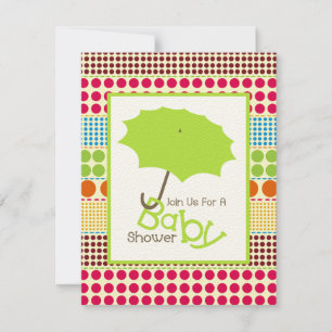 Neutralt Baby Shower - Grönt Umbrella & Boho Dots Inbjudningar
