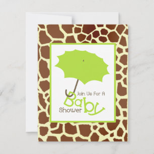 Neutralt Baby Shower - Grönt Umbrella & Giraffe Inbjudningar