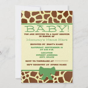 Neutralt Baby Shower Inbjudan - Giraffe Print & Gr