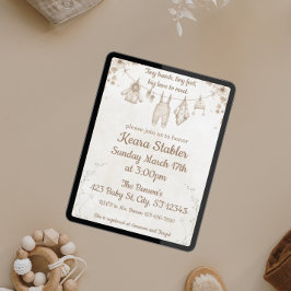 Neutralt Baby Shower Tiny Händer, Tiny Feet Inbjudningar