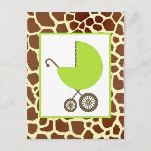 Neutralt Babykläder Grönt Carriage & Giraffe Print Inbjudningar