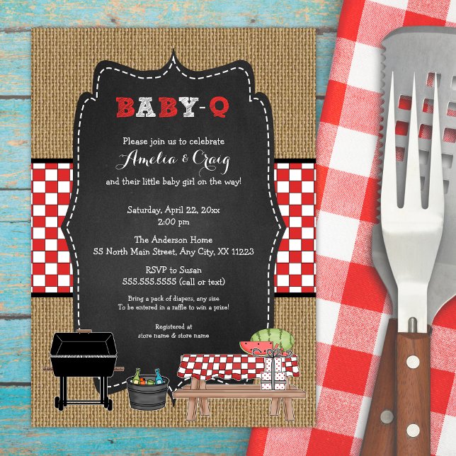 Neutralt BabyQ Baby Shower, BBQ baby Q inbjudan (Skapare uppladdad)