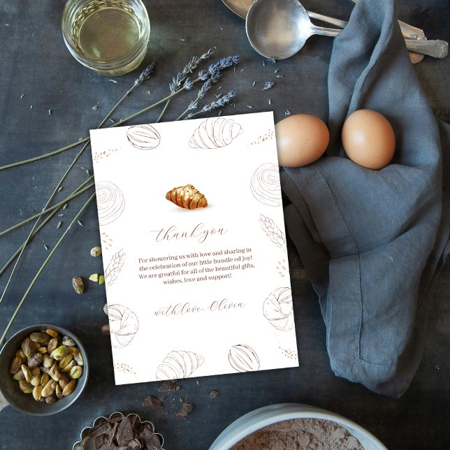 Neutralt Bakery-bakverk i ugnen babyskuva Tack Kort (Neutral Bakery Pastry Bun In The Oven Baby Shower Thank You Card)