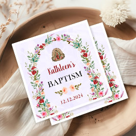 Neutralt Baptism i Blommigt av vattenfärg Pappersservett