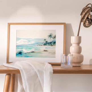 Neutralt Beach Watercolor-målning Poster