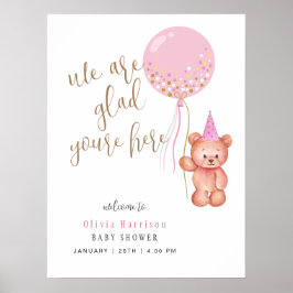 Neutralt Bear Rosa Balloon Välkomstskylt Babykläde Poster