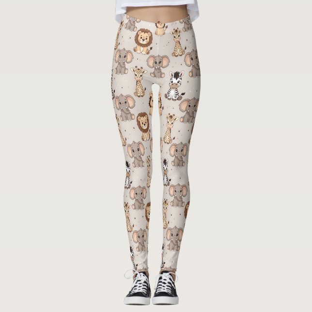 Neutralt Bebis Safari Mönster Leggings (Framsida)
