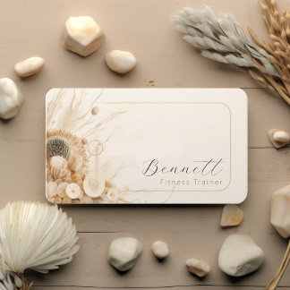 Neutralt Beige Abstrakt - torkat Flower Boho-skrip Visitkort