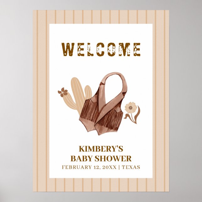 Neutralt Beige Boho Cowgirl Baby Shower Välkommen Poster (Framsidan)
