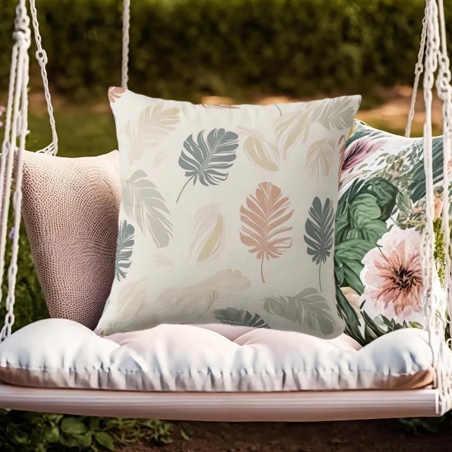 Neutralt Beige Boho Lövs Kudde (Skapare uppladdad)