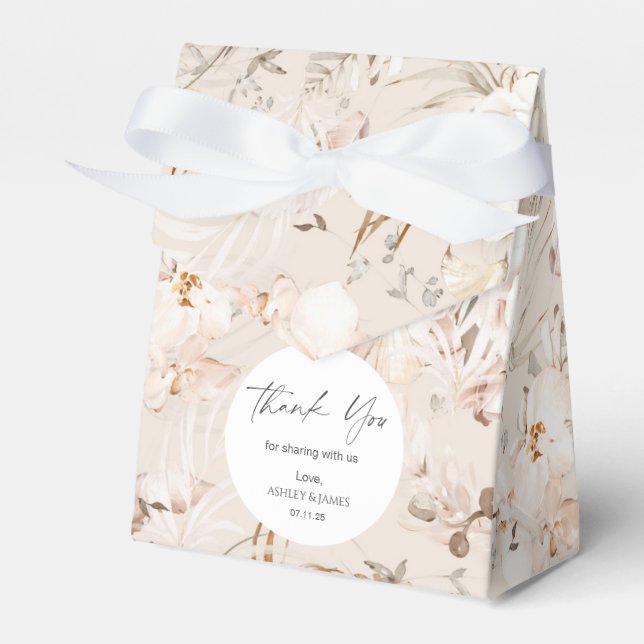 Neutralt beige elegant blommigt trädgårdsbröllopsf presentaskar (Framsidan Sidan)