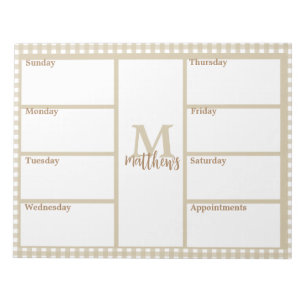 Neutralt Beige Gingham Play Weekly Planner Anteckn Anteckningsblock