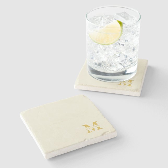 Neutralt Beige Guld Monogram Stenunderlägg (Sidan)