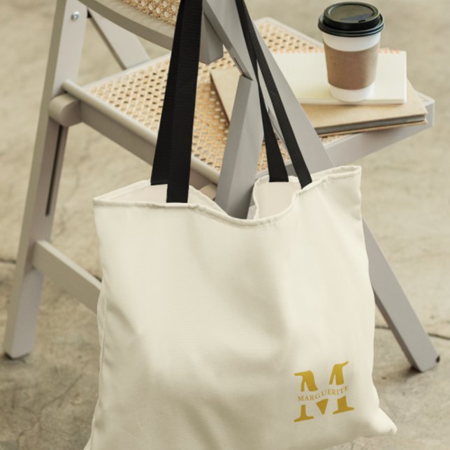 Neutralt Beige Guld Monogram Tygkasse (Skapare uppladdad)
