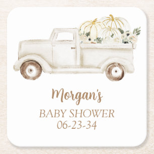 Neutralt Beige Little Pumpkin Cute Baby Shower Underlägg Papper Kvadrat