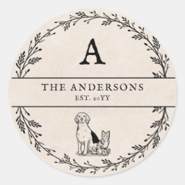 Neutralt Beige Minimalist Newlyged Gift Monogram Runt Klistermärke