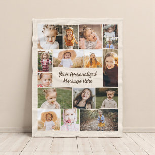 Neutralt Beige Modern Personlig 16 Fotokollage Fleecefilt