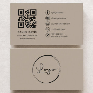 Neutralt Beige Professionell Company Logotyp QR-ko Visitkort