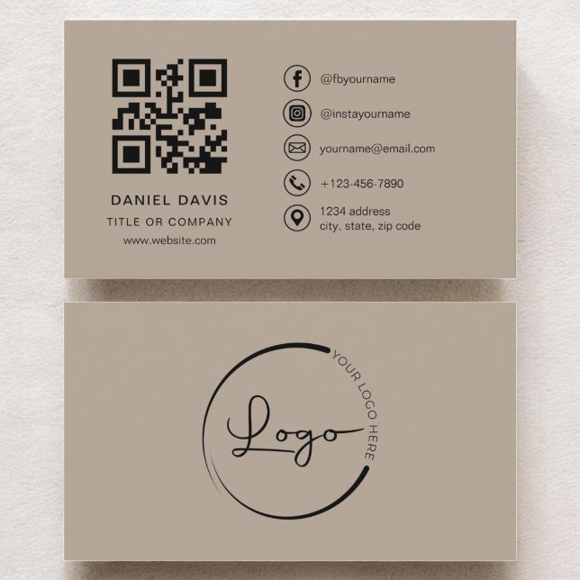 Neutralt Beige Professionell Company Logotyp QR-ko Visitkort (Skapare uppladdad)