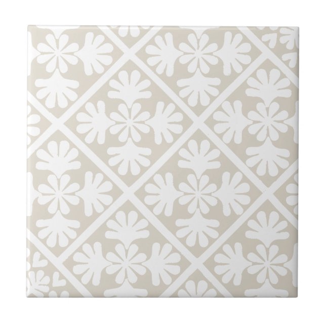 Neutralt Beige Scandinavian Oak Löv Blommigt Diamo Kakelplatta (Framsidan)