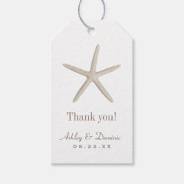 Neutralt Beige Starfish Beach Wedding Monogram Presentetikett