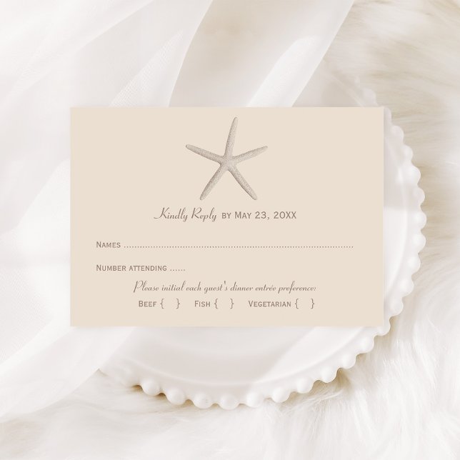 Neutralt Beige Starfish Beach Wedding OSA Kort (Skapare uppladdad)