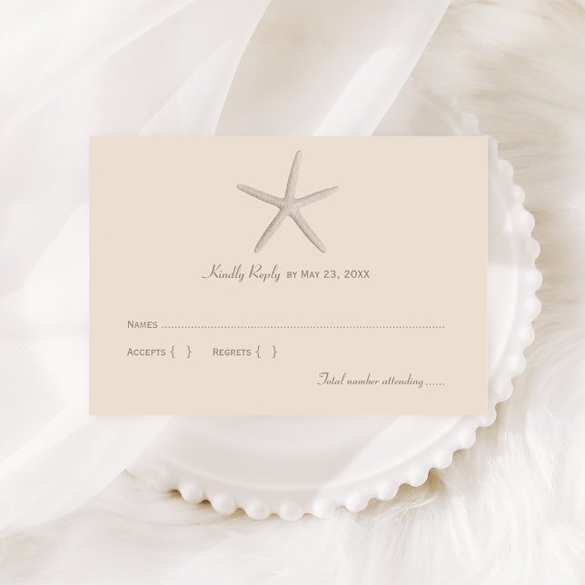 Neutralt Beige Starfish Beach Wedding OSA Kort (Skapare uppladdad)
