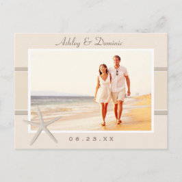 Neutralt Beige Starfish Bröllop Photo Save Date Meddelande Vykort