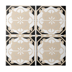 Neutralt Black and Beige Intricate Kakelplatta