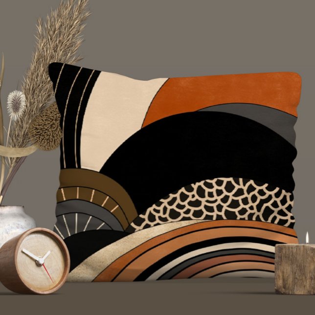 Neutralt Black Orange Modern Boho Kudde (Skapare uppladdad)