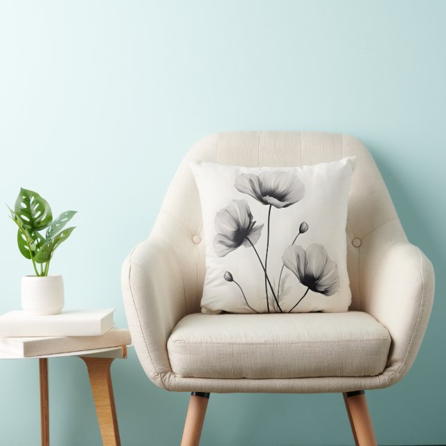 Neutralt Blommigt av vita vallmo med Ava Kudde (Stol)