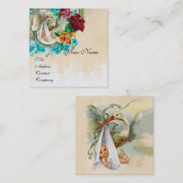 NEUTRALT BLOMMIGT BABY SHOWER White Pearl Papper Fyrkantigt Visitkort