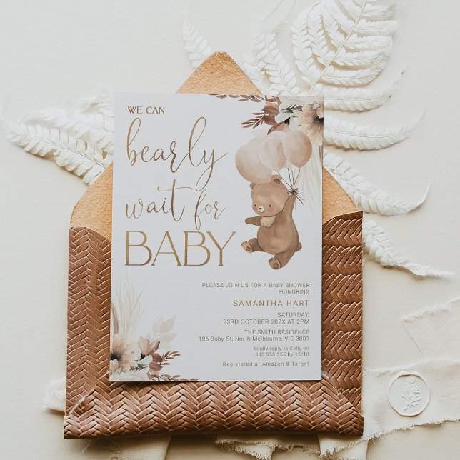 Neutralt Blommigt Barly Wait for Baby Baby Shower Inbjudningar (Skapare uppladdad)