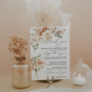 Neutralt Blommigt Bröllop Tack Place Card Meny
