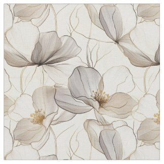 Neutralt Blommigt Linjer Fabric Tyg