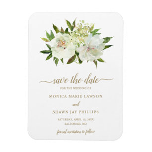 Neutralt Blommigt White Ivory Guld Spara datum Magnet