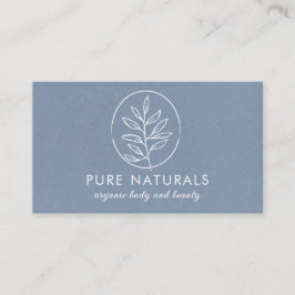 Neutralt Blue Modern Botanical Löv Logotyp Enkel Visitkort