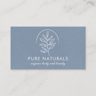 Neutralt Blue Modern Botanical Löv Logotyp Enkel Visitkort